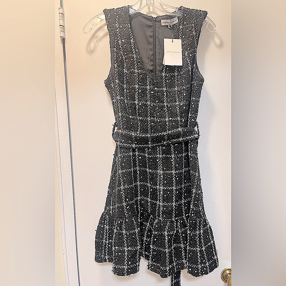 Karina Grimaldi NWT small women’s black & white tweed holiday warm winter dress